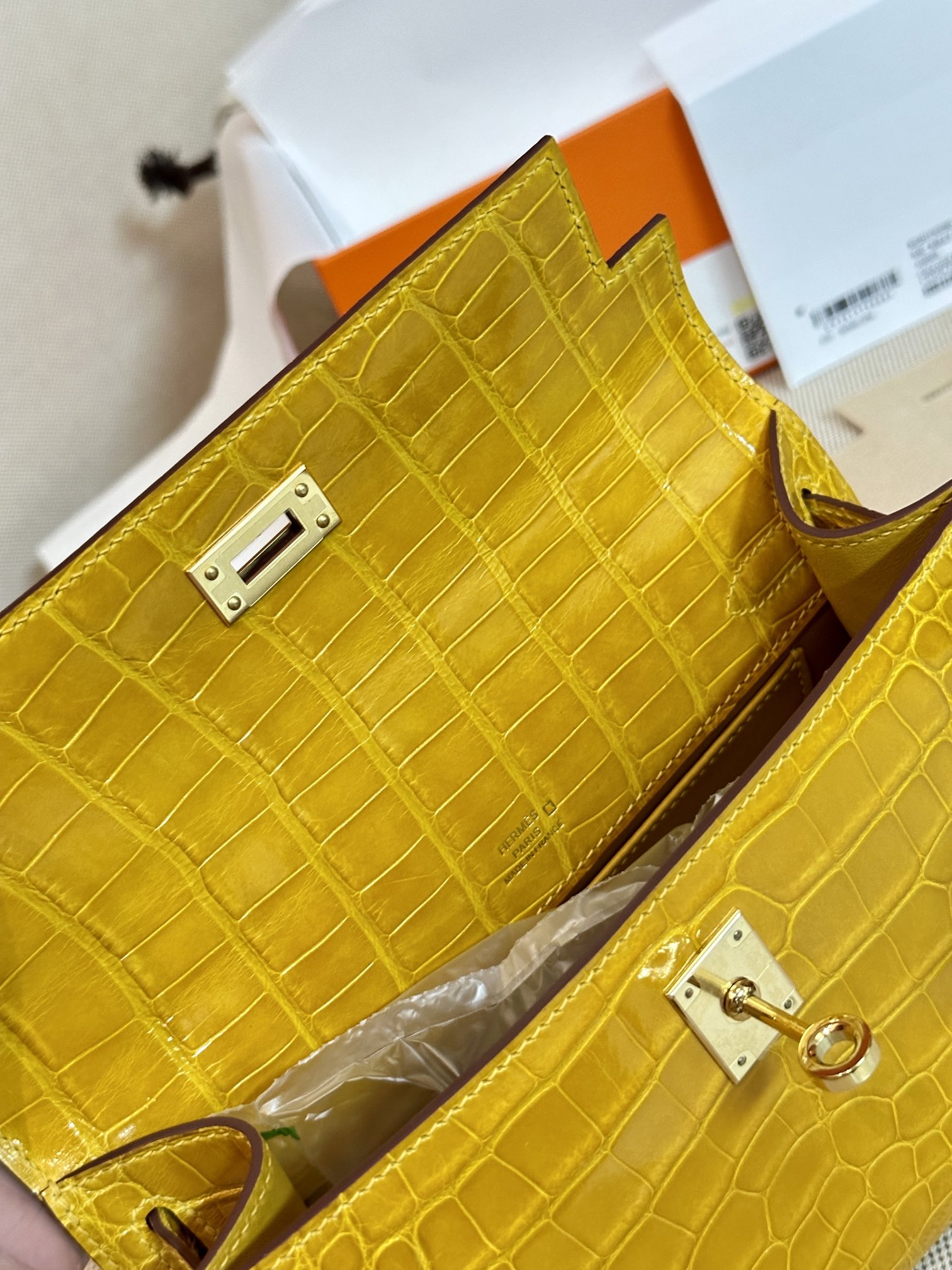 [TOP] HERMES Crocodile Skin Mini Kelly Bags - Jaune Ambre - GHW