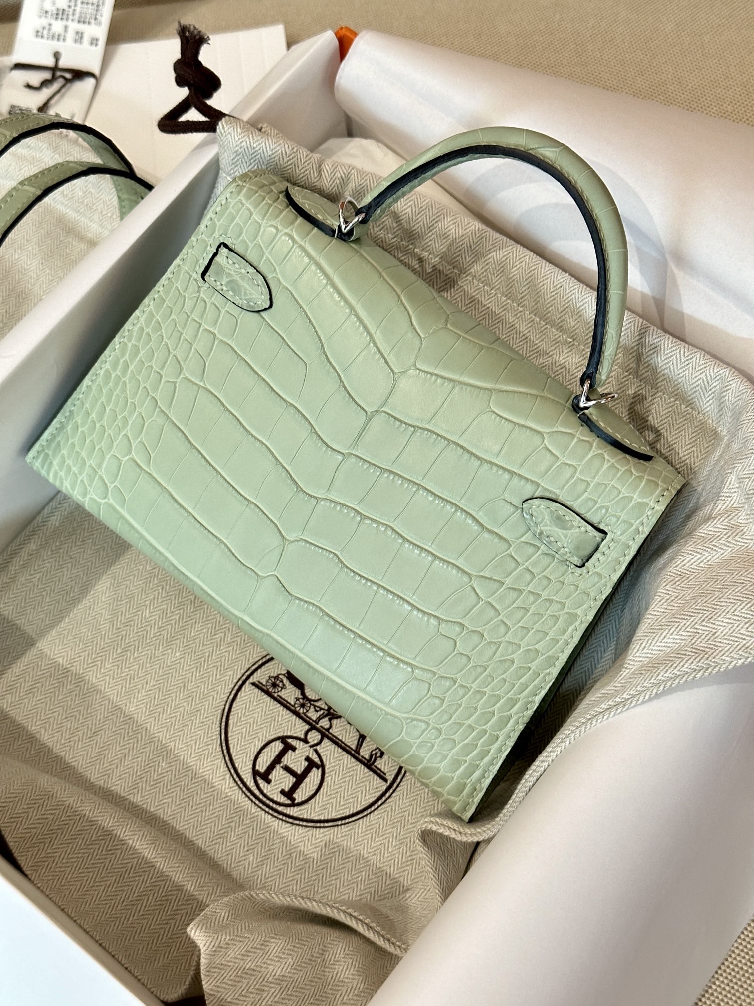 [TOP] HERMES Crocodile Skin Mini Kelly Bags - Menthe - SHW