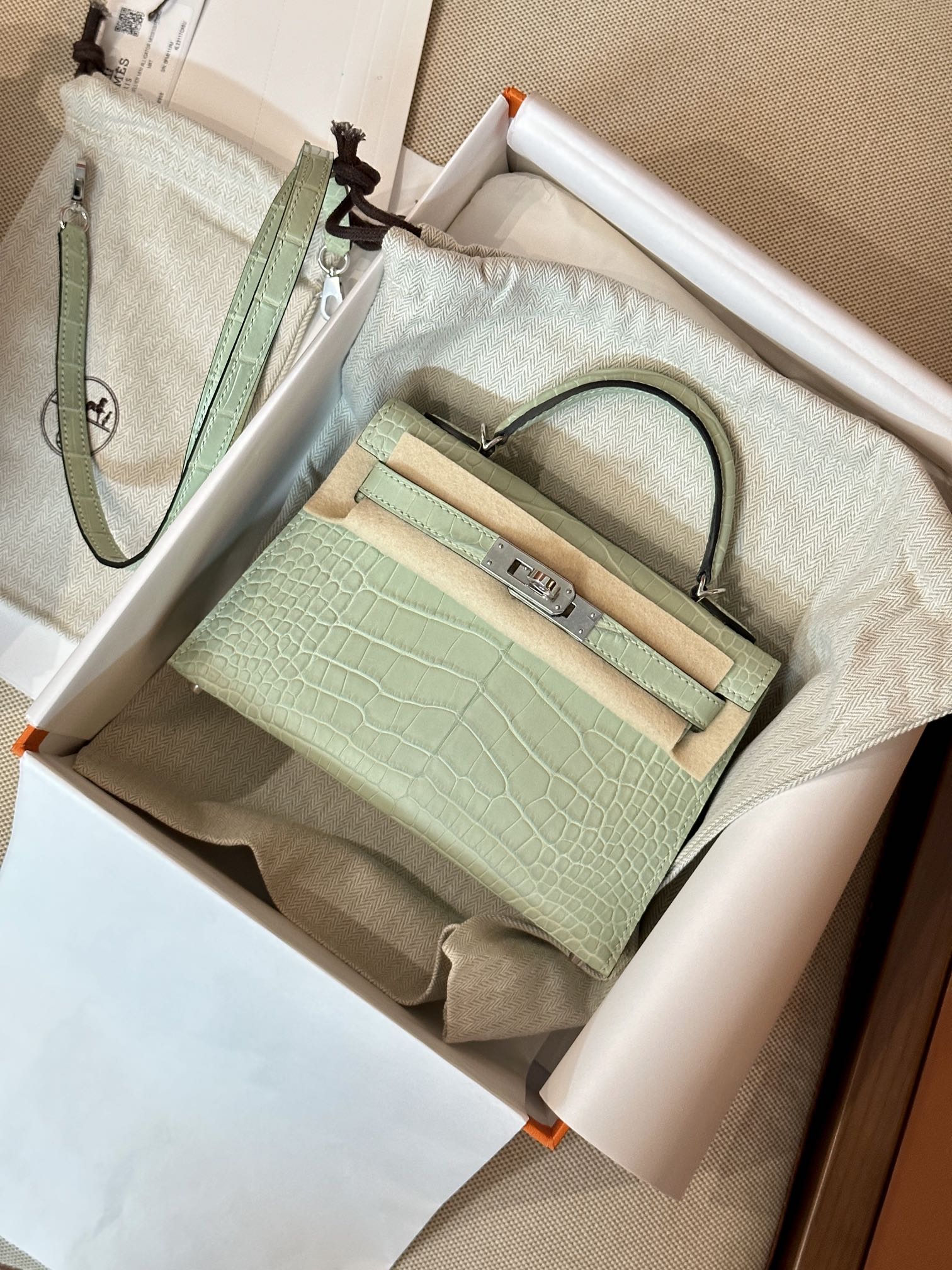 [TOP] HERMES Crocodile Skin Mini Kelly Bags - Menthe - SHW