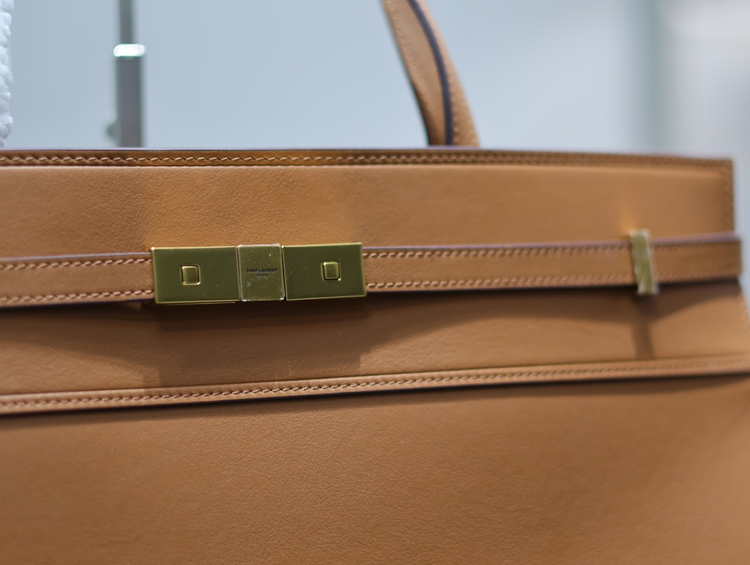 [TOP] Yves Saint Laurent YSL Box Skin Manhattan Bag - Brown&GHW