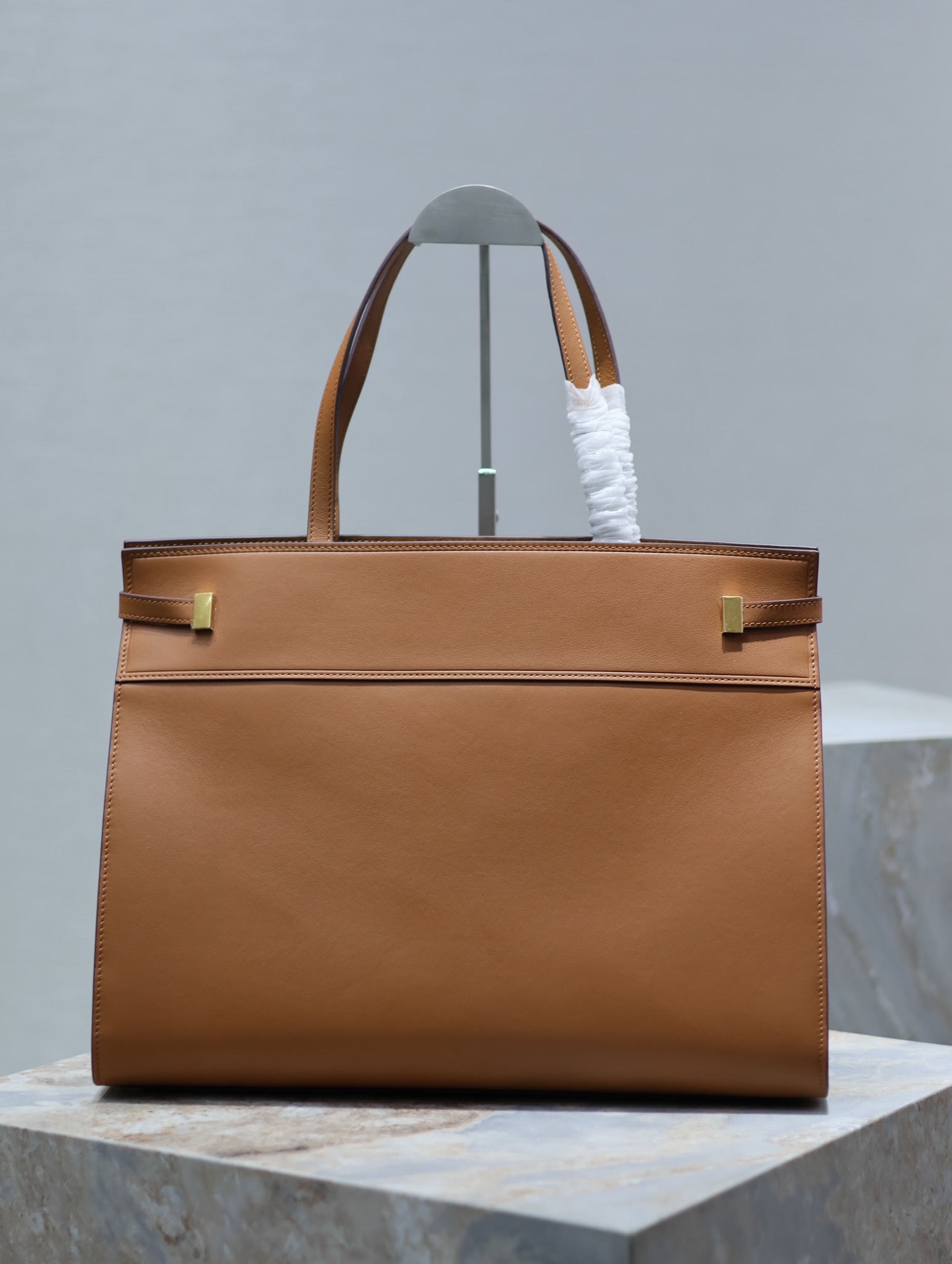 [TOP] Yves Saint Laurent YSL Box Skin Manhattan Bag - Brown&GHW