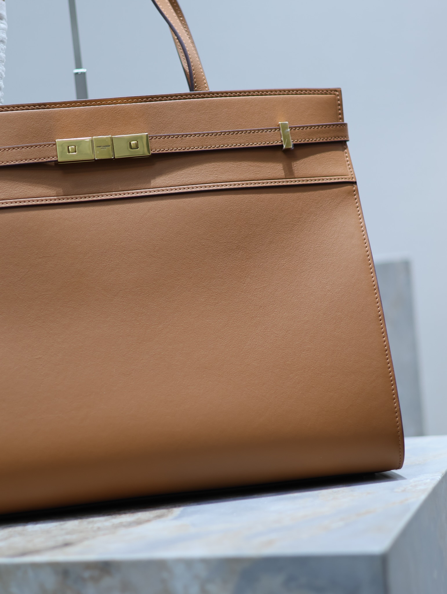 [TOP] Yves Saint Laurent YSL Box Skin Manhattan Bag - Brown&GHW