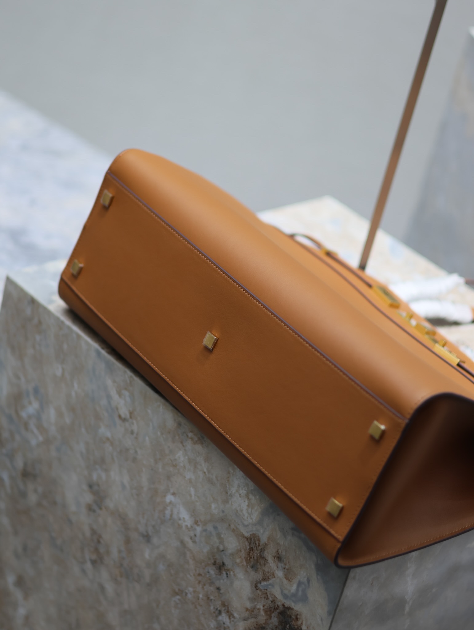 [TOP] Yves Saint Laurent YSL Box Skin Manhattan Bag - Brown&GHW