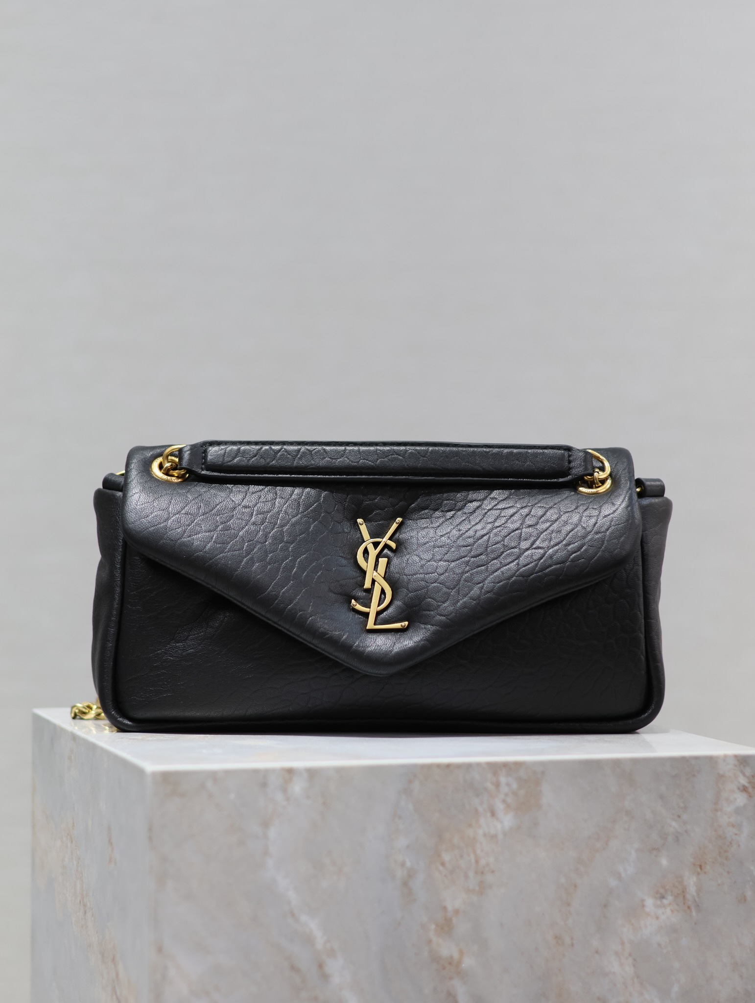 [TOP] Yves Saint Laurent YSL Lambskin Chain Bags 26×14×7cm - Black&GHW