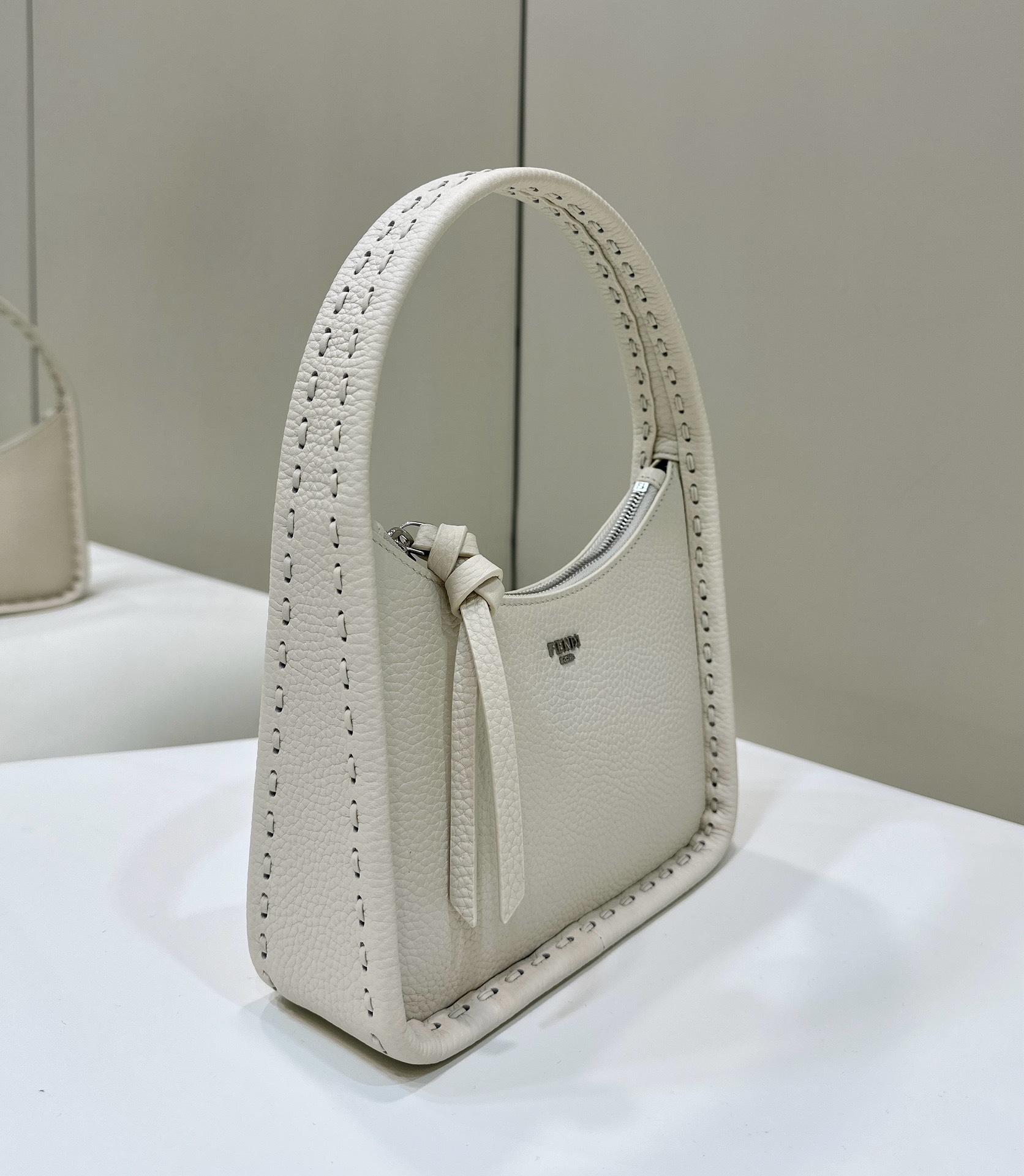 [TOP] FENDI Calfskin Mini Hobo Bag 27x7x20.5cm - GHW/SHW