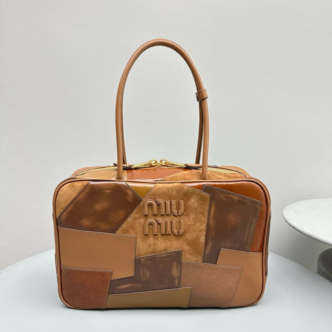 [TOP] Miu Miu 24ss Spliced ​​Skin Briefcase/Travel Handbag 34x11x44cm - Brown