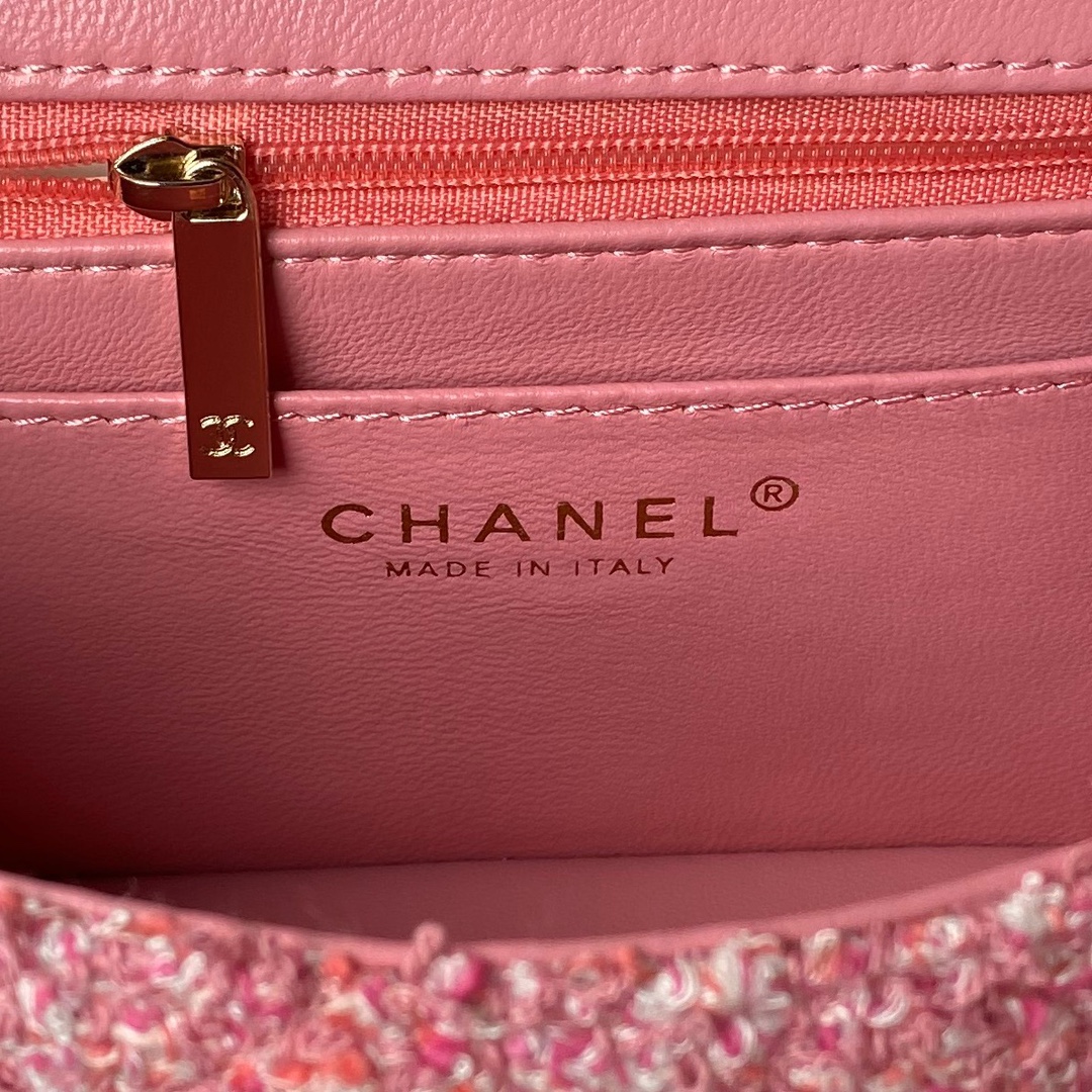 [TOP] CHANEL Classic Flap Bag Woolen 20cm/25cm - Pink&GHW
