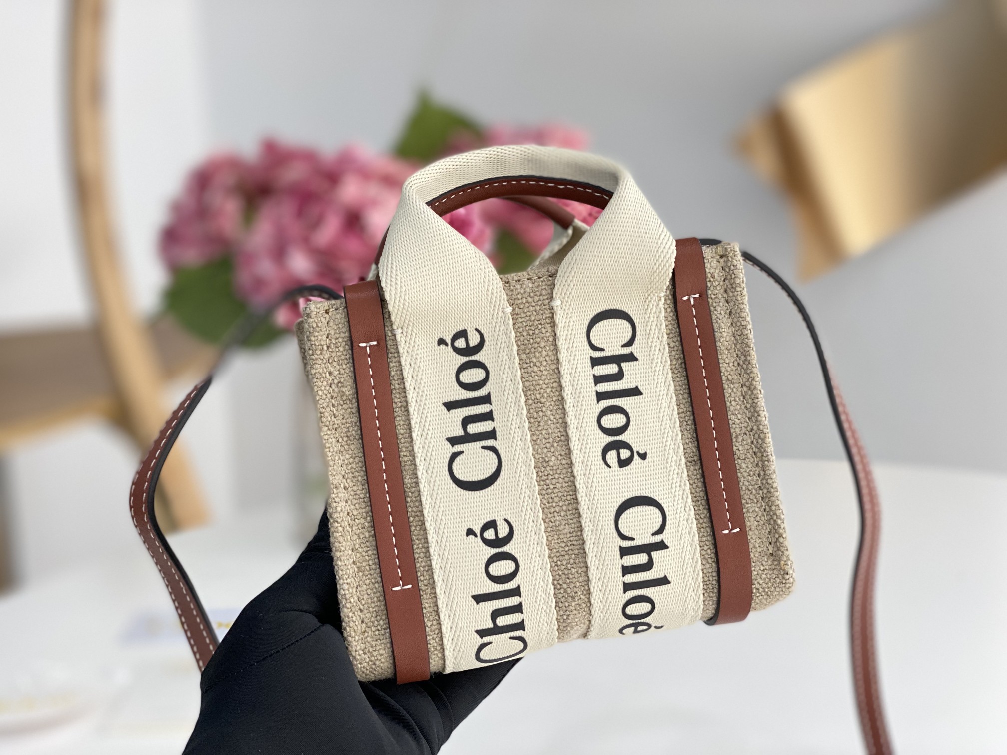 [TOP] Chloe Nano Mini Woody Tote Bag 14*12*4cm - Brown