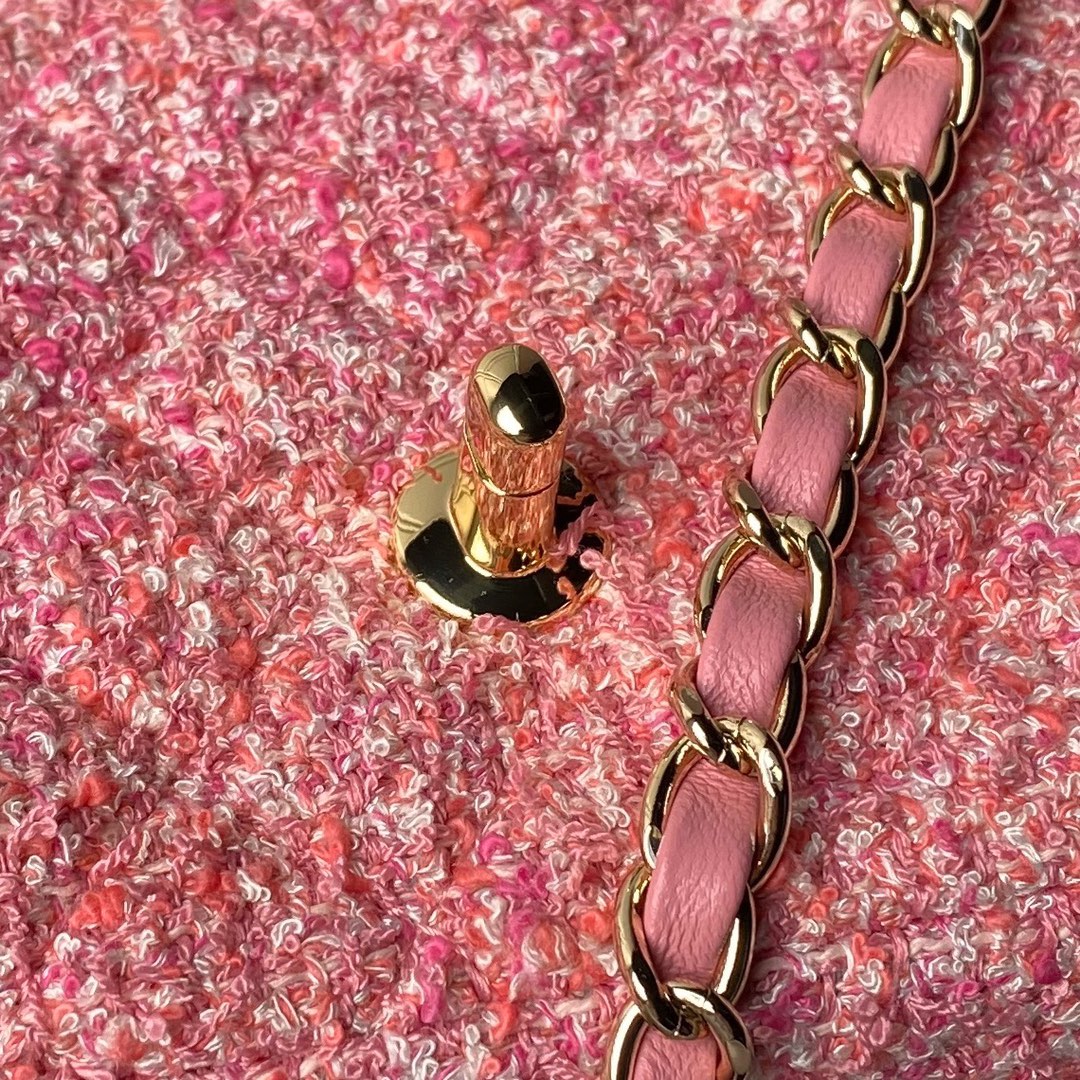 [TOP] CHANEL Classic Flap Bag Woolen 20cm/25cm - Pink&GHW