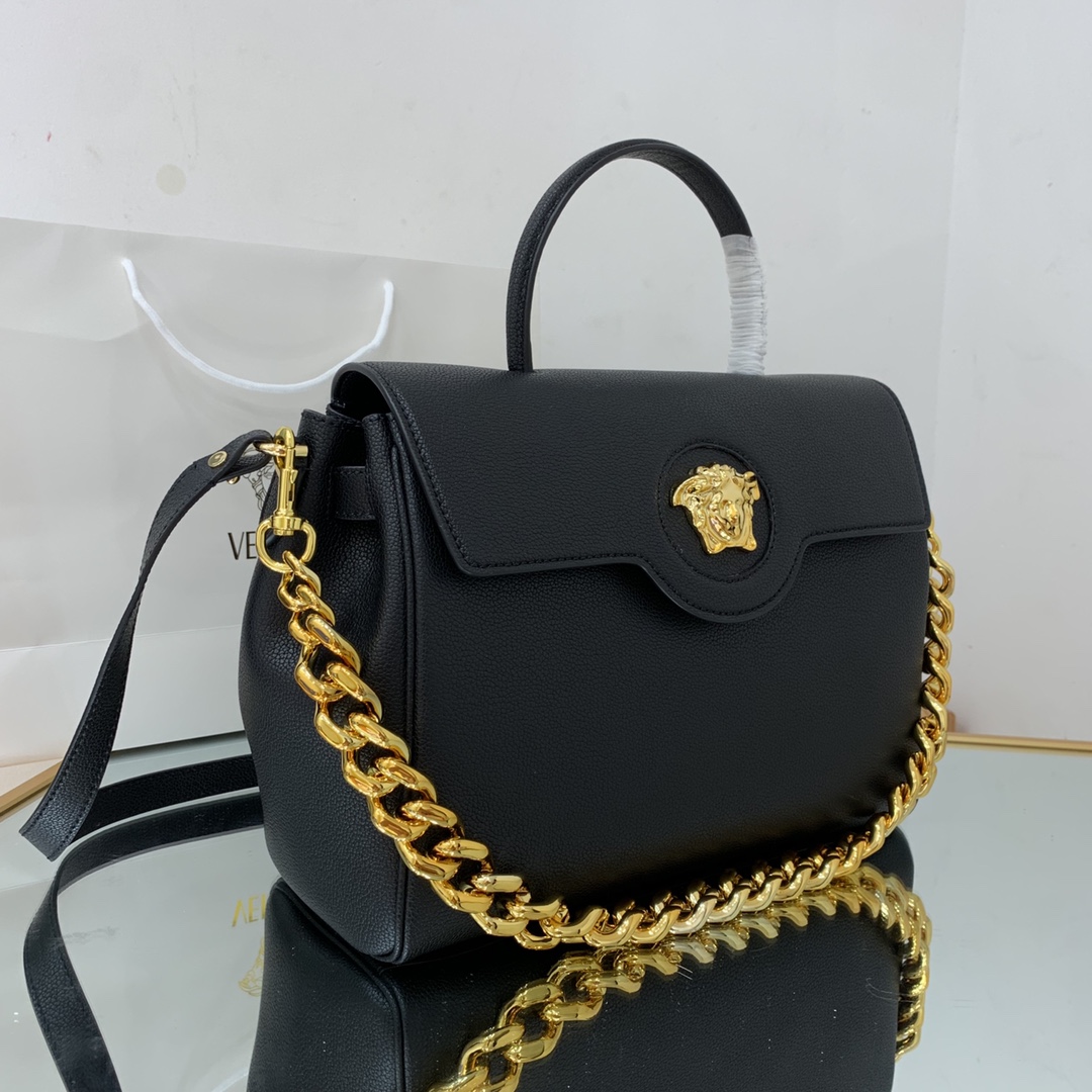[TOP] VERSACE LaMedusa Spring And Summer Series Handbags 20cm/25cm/35cm - 3 Sizes - Black&GHW