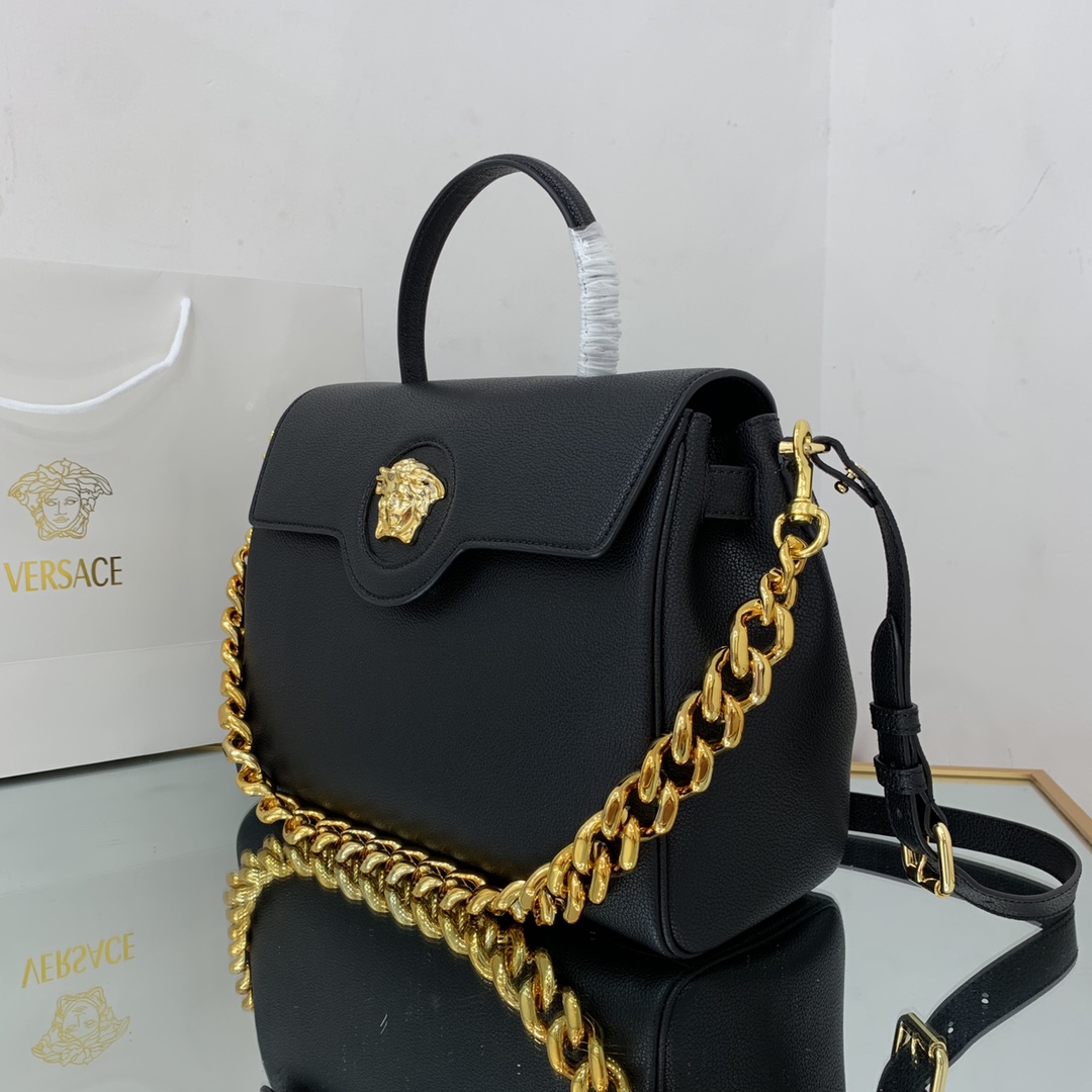 [TOP] VERSACE LaMedusa Spring And Summer Series Handbags 20cm/25cm/35cm - 3 Sizes - Black&GHW