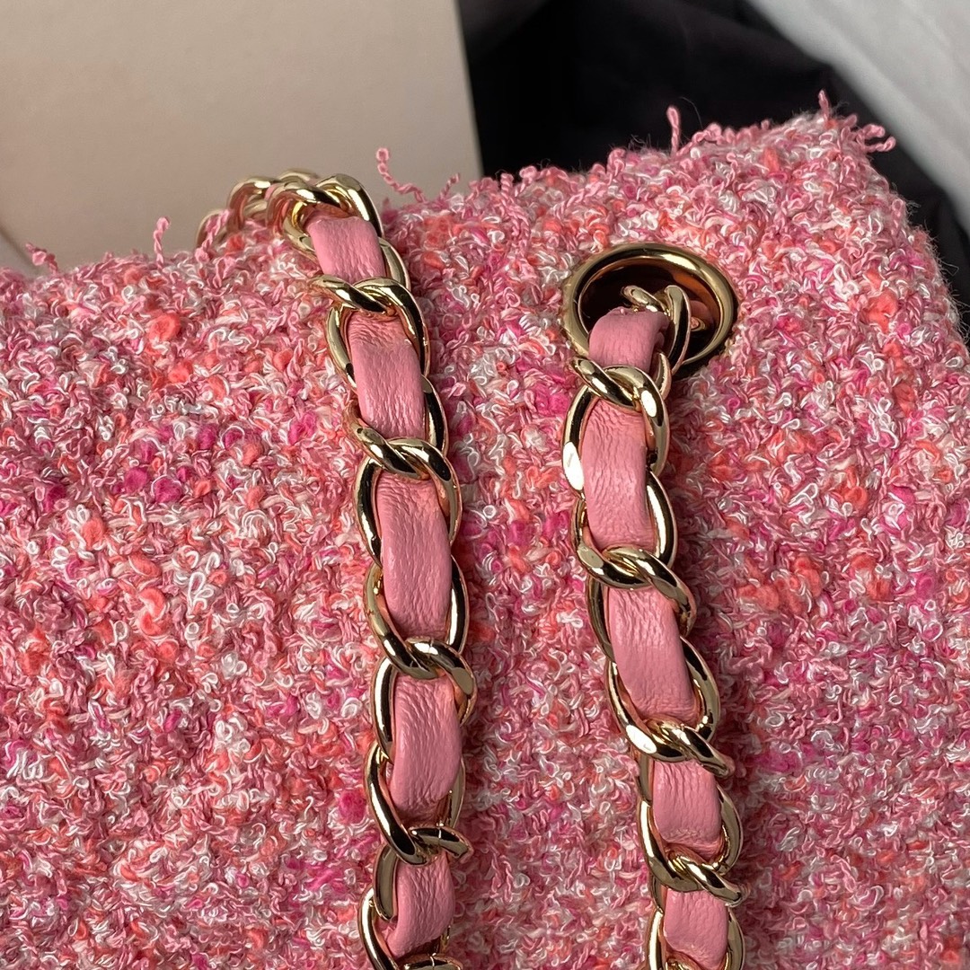 [TOP] CHANEL Classic Flap Bag Woolen 20cm/25cm - Pink&GHW