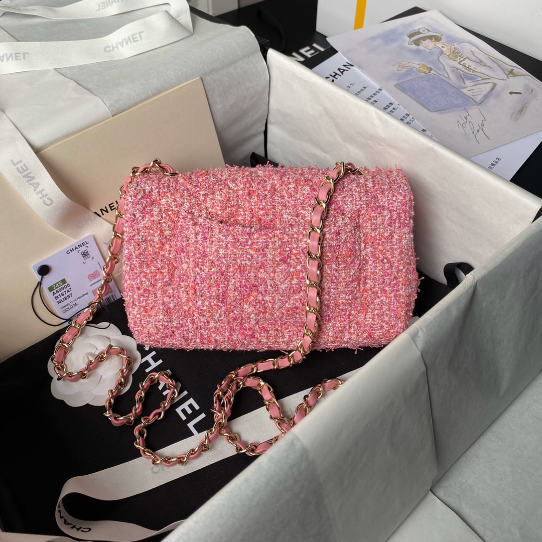 [TOP] CHANEL Classic Flap Bag Woolen 20cm/25cm - Pink&GHW