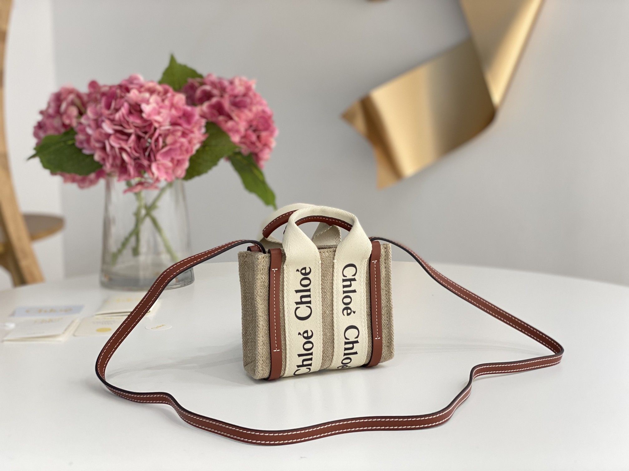 [TOP] Chloe Nano Mini Woody Tote Bag 14*12*4cm - Brown