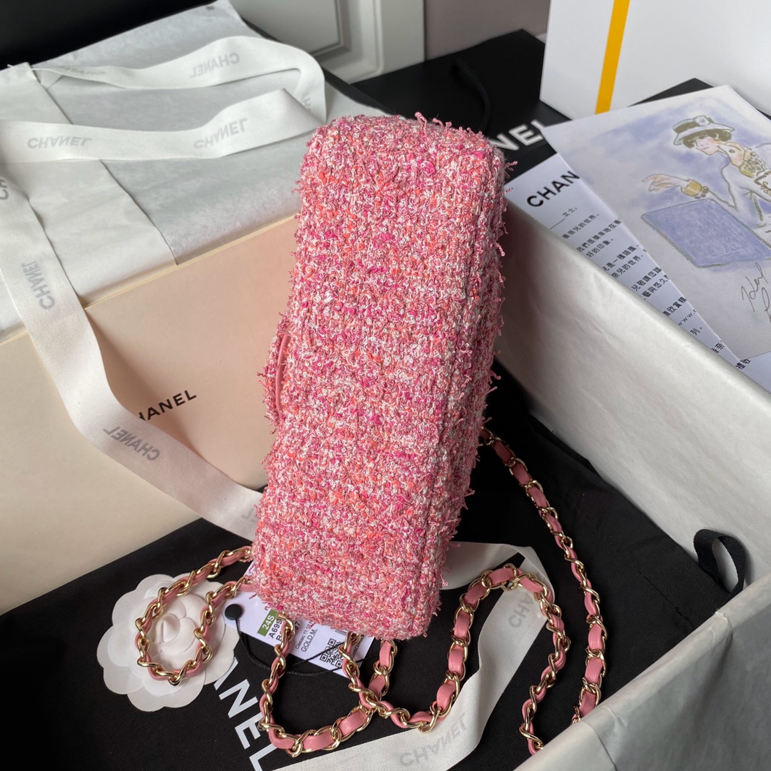 [TOP] CHANEL Classic Flap Bag Woolen 20cm/25cm - Pink&GHW