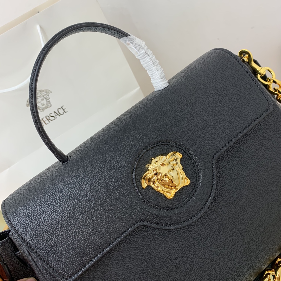 [TOP] VERSACE LaMedusa Spring And Summer Series Handbags 20cm/25cm/35cm - 3 Sizes - Black&GHW