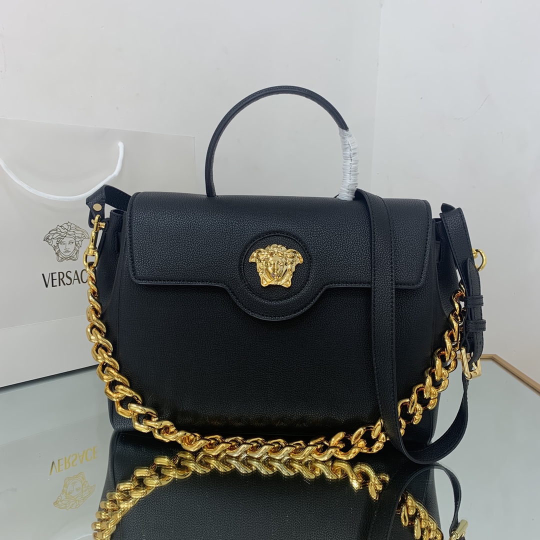 [TOP] VERSACE LaMedusa Spring And Summer Series Handbags 20cm/25cm/35cm - 3 Sizes - Black&GHW