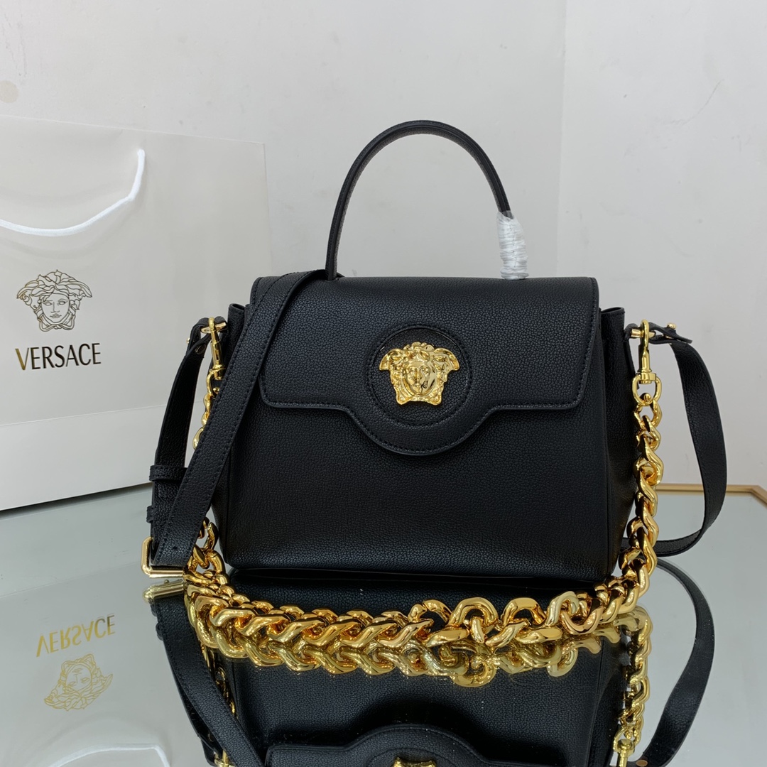 [TOP] VERSACE LaMedusa Spring And Summer Series Handbags 20cm/25cm/35cm - 3 Sizes - Black&GHW