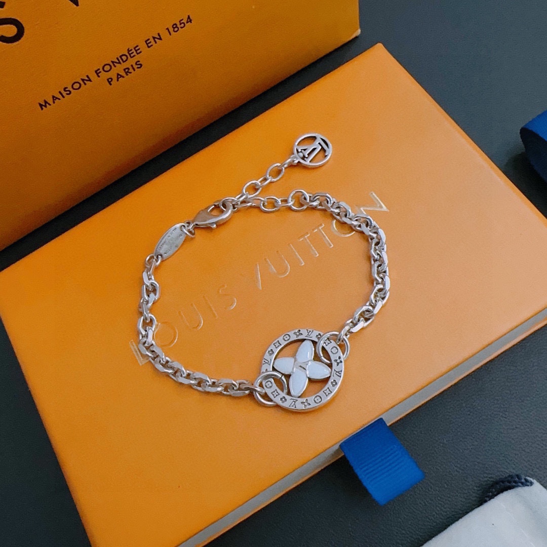 [TOP] Louis Vuitton LV Cuban Chain Series Vintage Silver Bracelet
