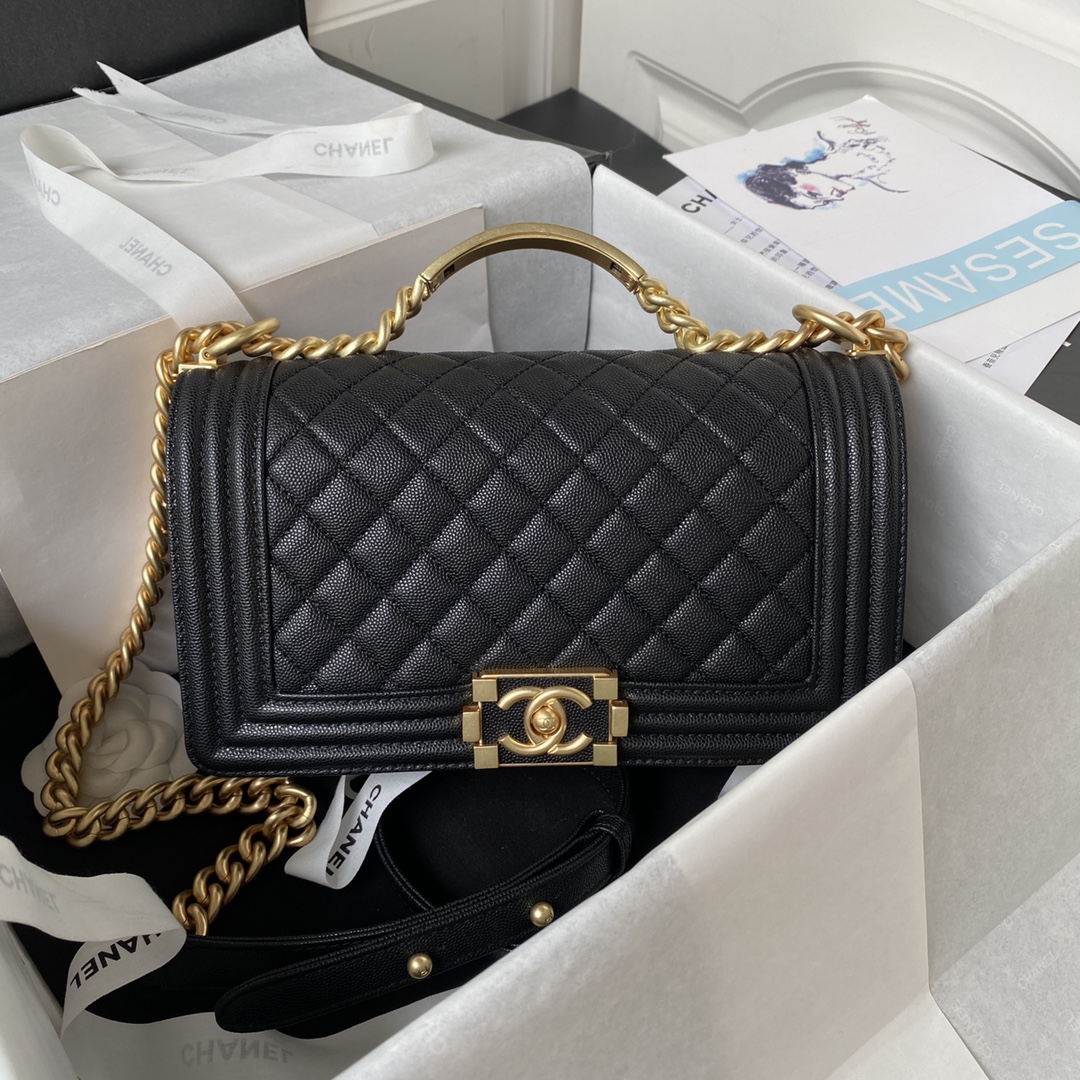 [TOP] CHANEL Metal handle Le Boy Bag 20cm/25cm - Black & GHW