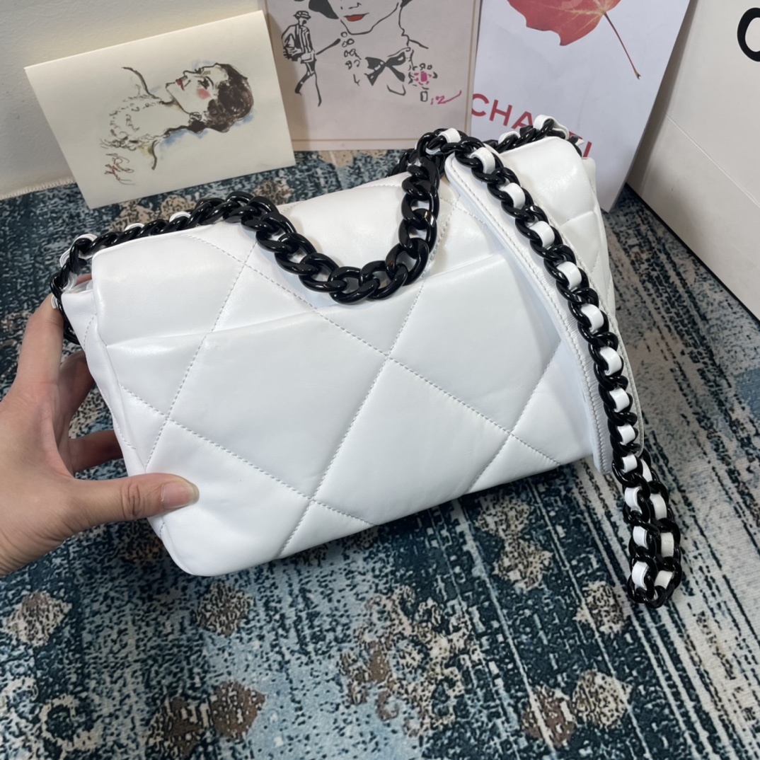 [TOP] CHANEL Lambskin 19 Bag 26x9x16cm - White&BHW