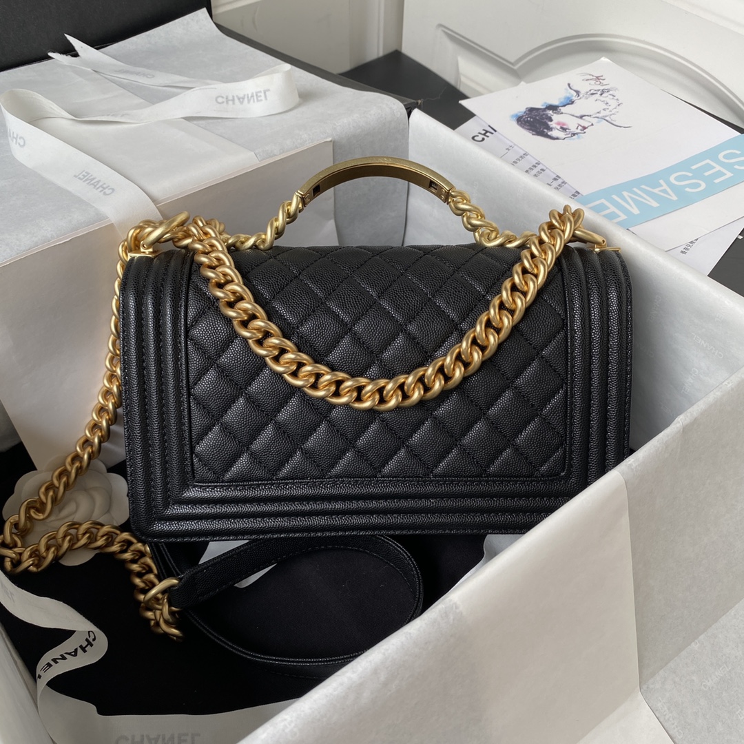 [TOP] CHANEL Metal handle Le Boy Bag 20cm/25cm - Black & GHW