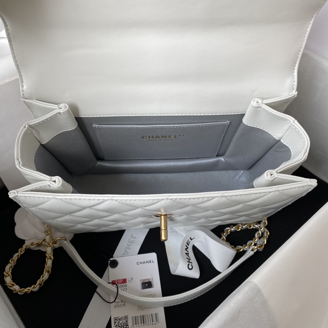 [TOP] CHANEL CoCo Handle Bag 22X16X9cm - White & GHW