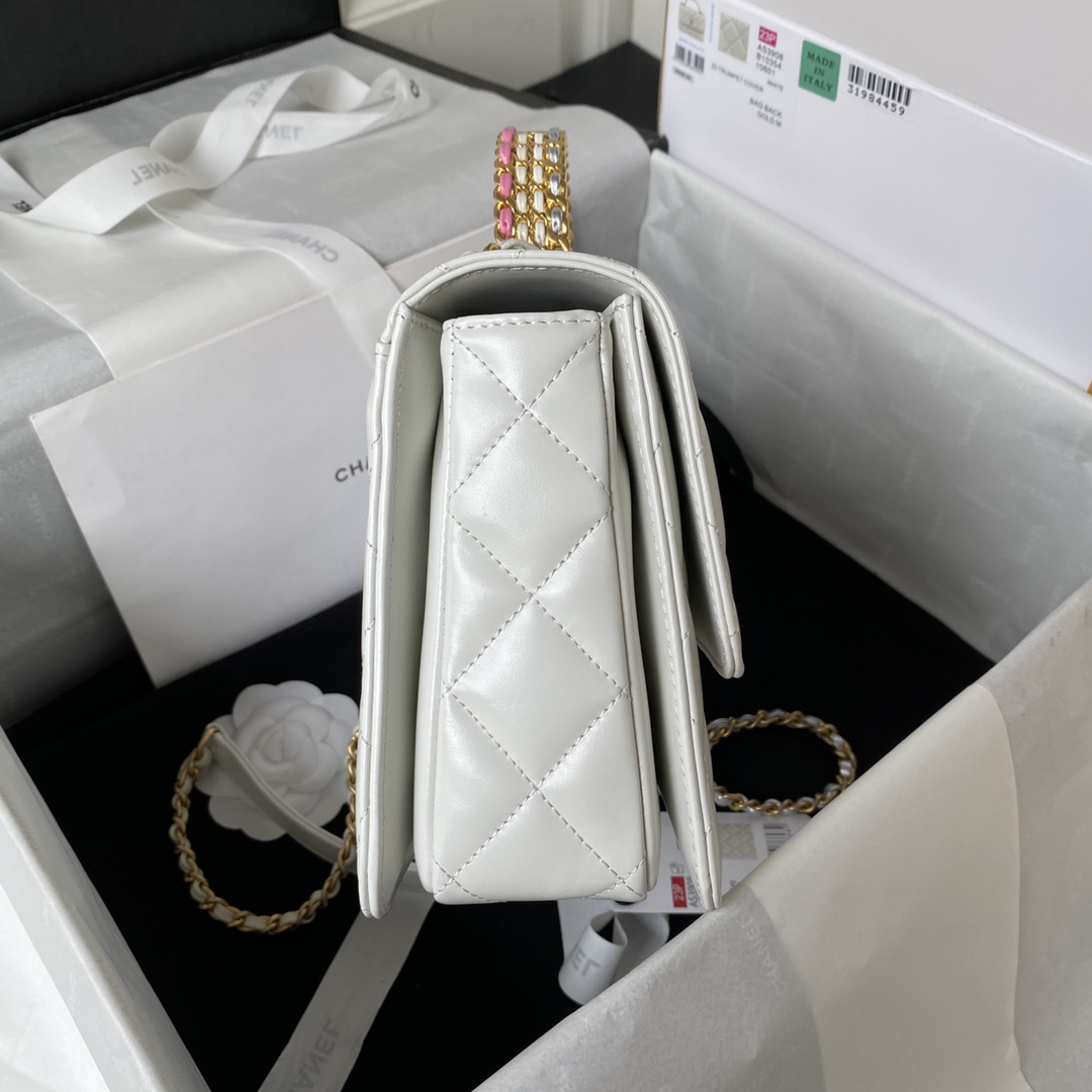 [TOP] CHANEL CoCo Handle Bag 22X16X9cm - White & GHW