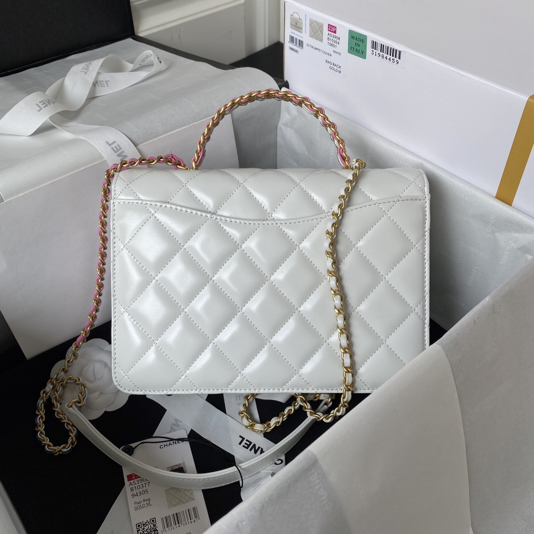 [TOP] CHANEL CoCo Handle Bag 22X16X9cm - White & GHW