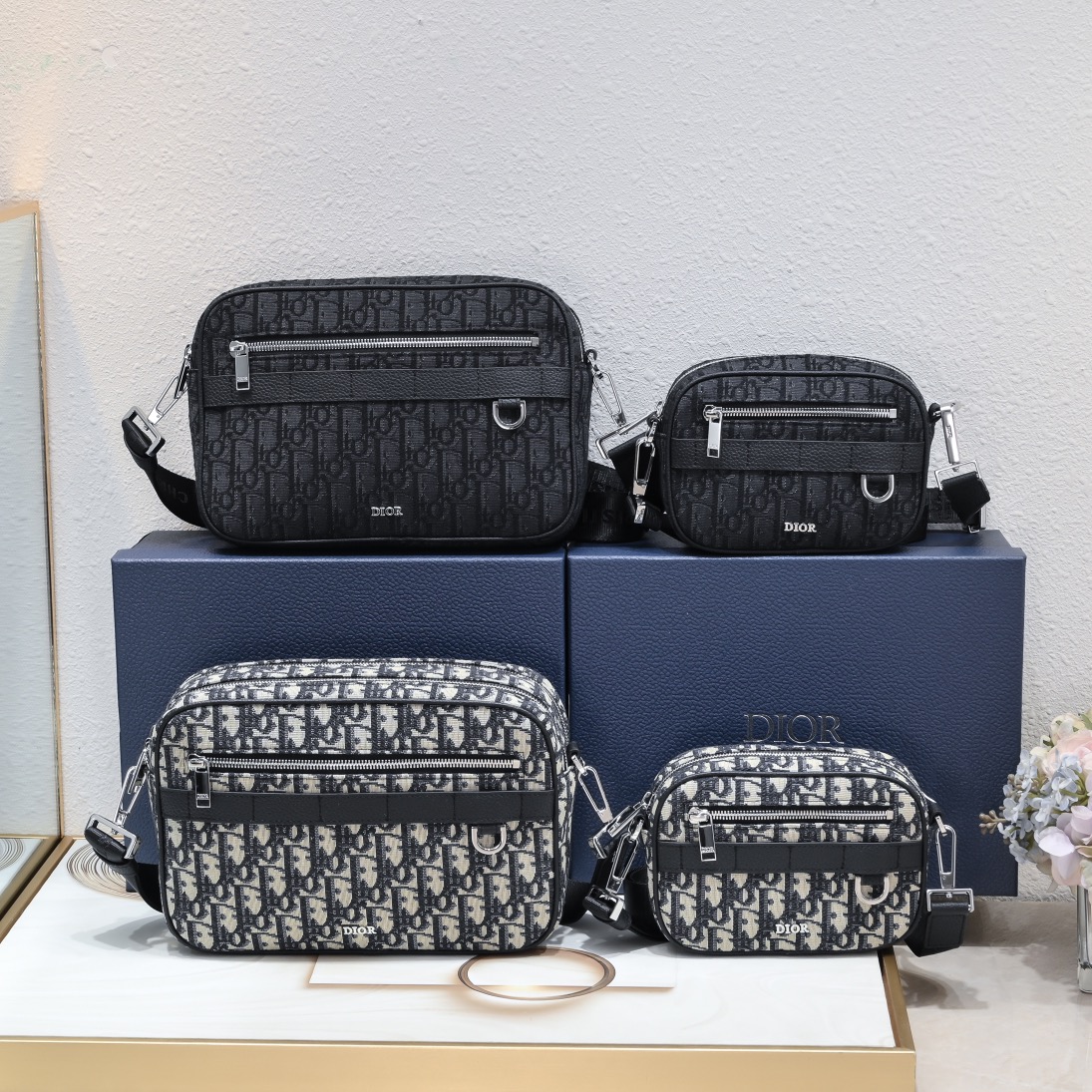 [TOP] Christian Dior Safari Bag 17x12.5x5cm/26x17x7cm with Oblique Print - 2 Color