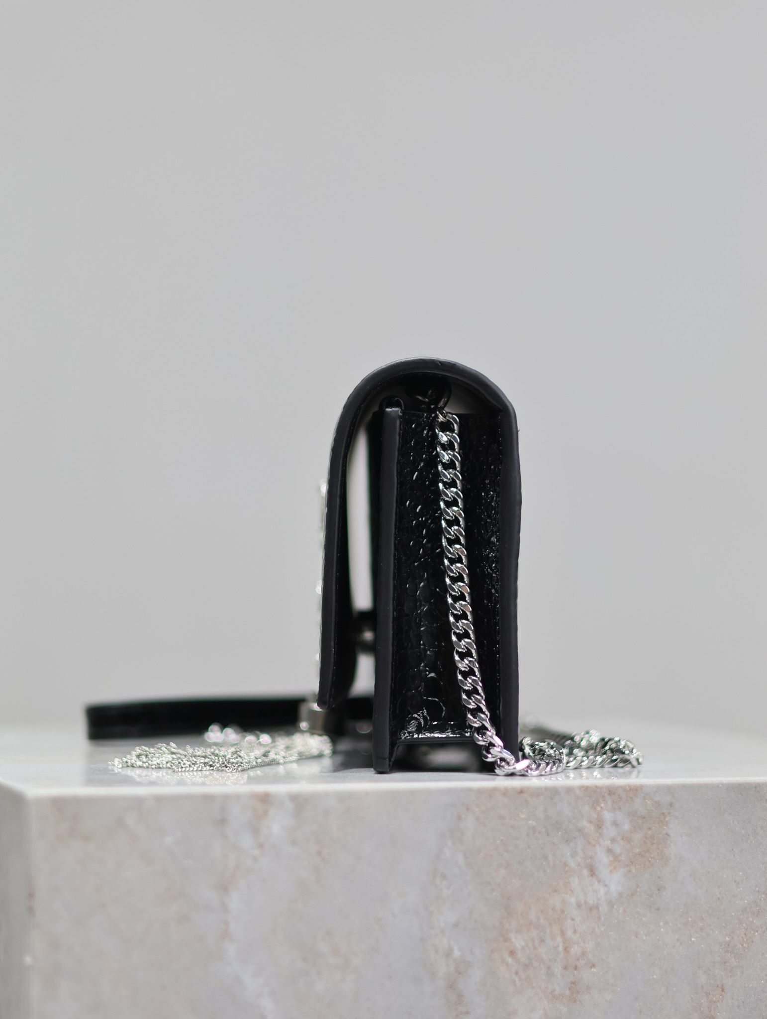 [TOP] Yves Saint Laurent YSL Kate Tassel Bag Croc Embossed Cowhide 19x12.5x4cm - Black&SHW