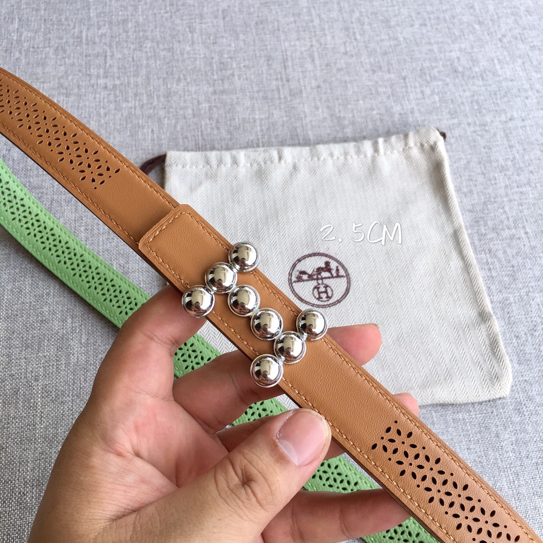 [TOP] HERMES Double Sided Leather Belts - 2.5CM - GHW/SHW