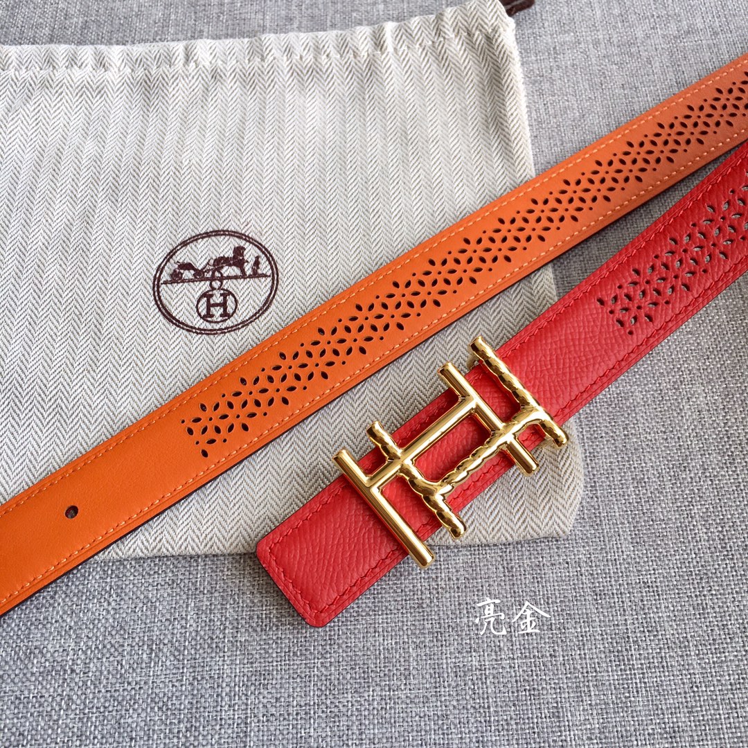 [TOP] HERMES Double Sided Leather Belts - 2.5CM - GHW/SHW