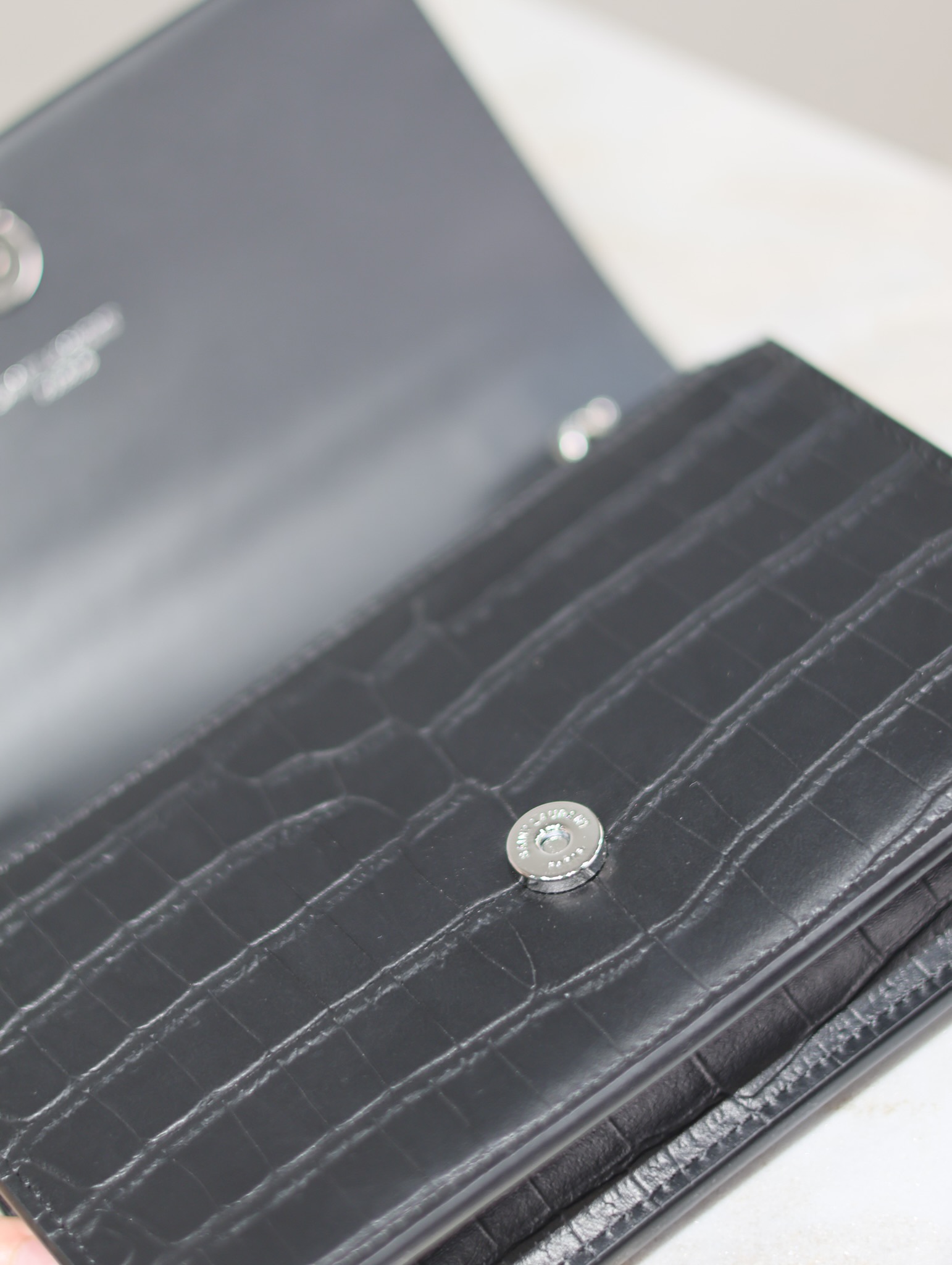 [TOP] Yves Saint Laurent YSL Kate Tassel Bag Matte Croc Embossed Cowhide 19x12.5x4cm - Black&SHW