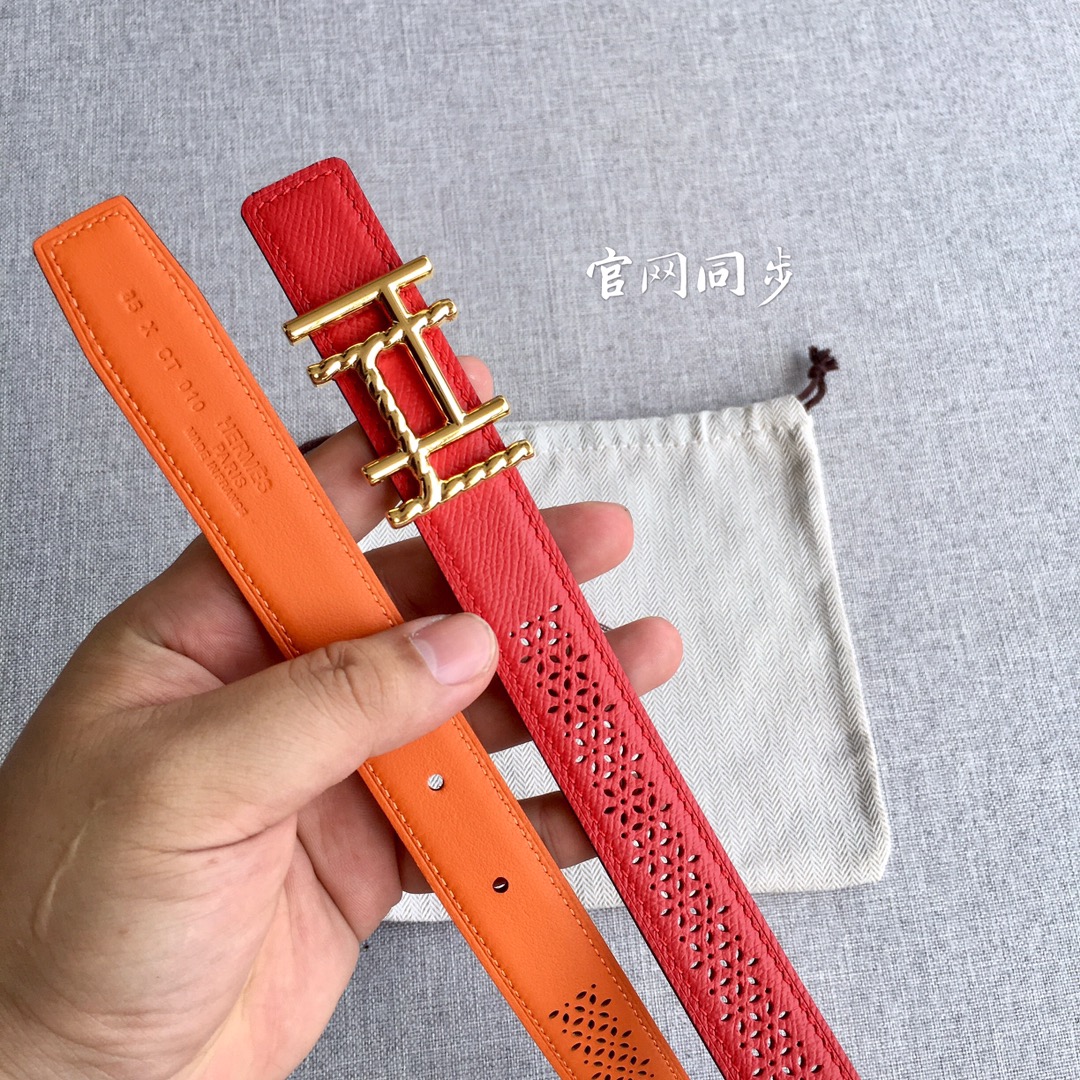[TOP] HERMES Double Sided Leather Belts - 2.5CM - GHW/SHW