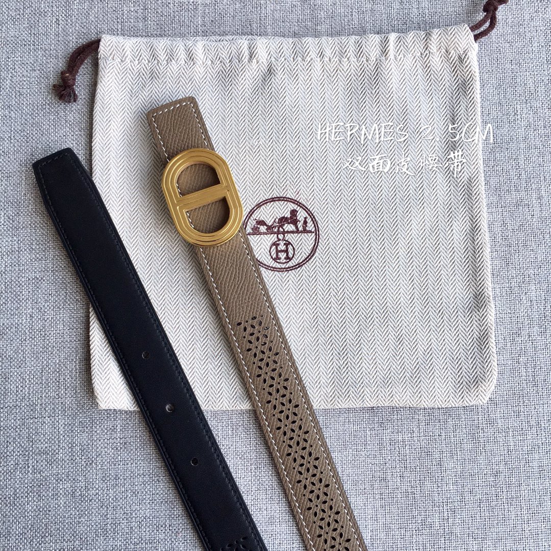 [TOP] HERMES Double Sided Leather Belts - 2.5CM - GHW/SHW