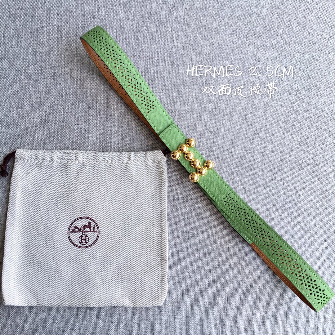 [TOP] HERMES Double Sided Leather Belts - 2.5CM - GHW/SHW