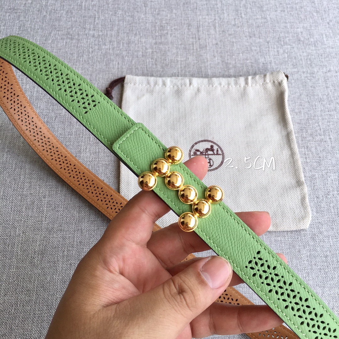 [TOP] HERMES Double Sided Leather Belts - 2.5CM - GHW/SHW