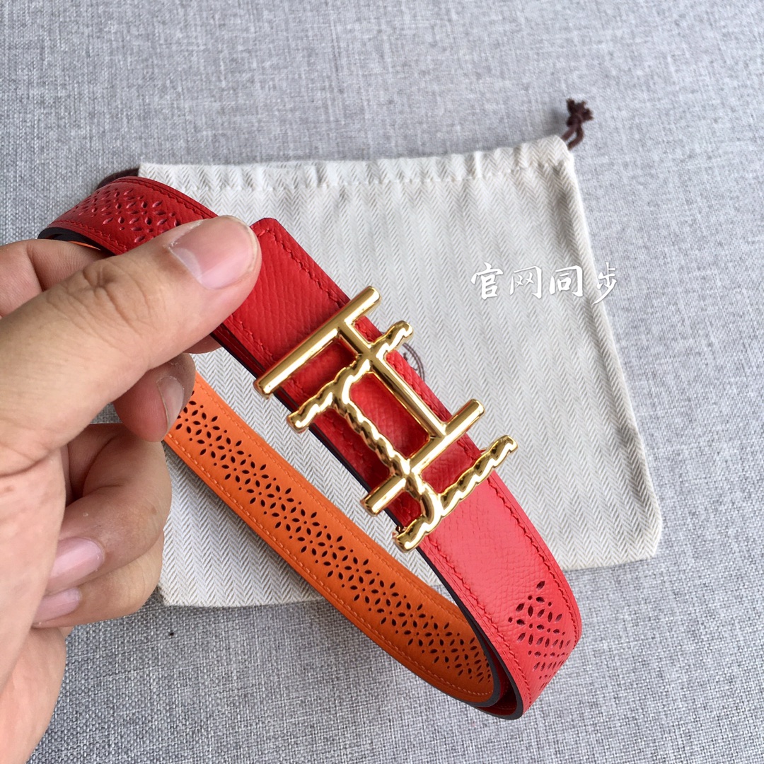 [TOP] HERMES Double Sided Leather Belts - 2.5CM - GHW/SHW