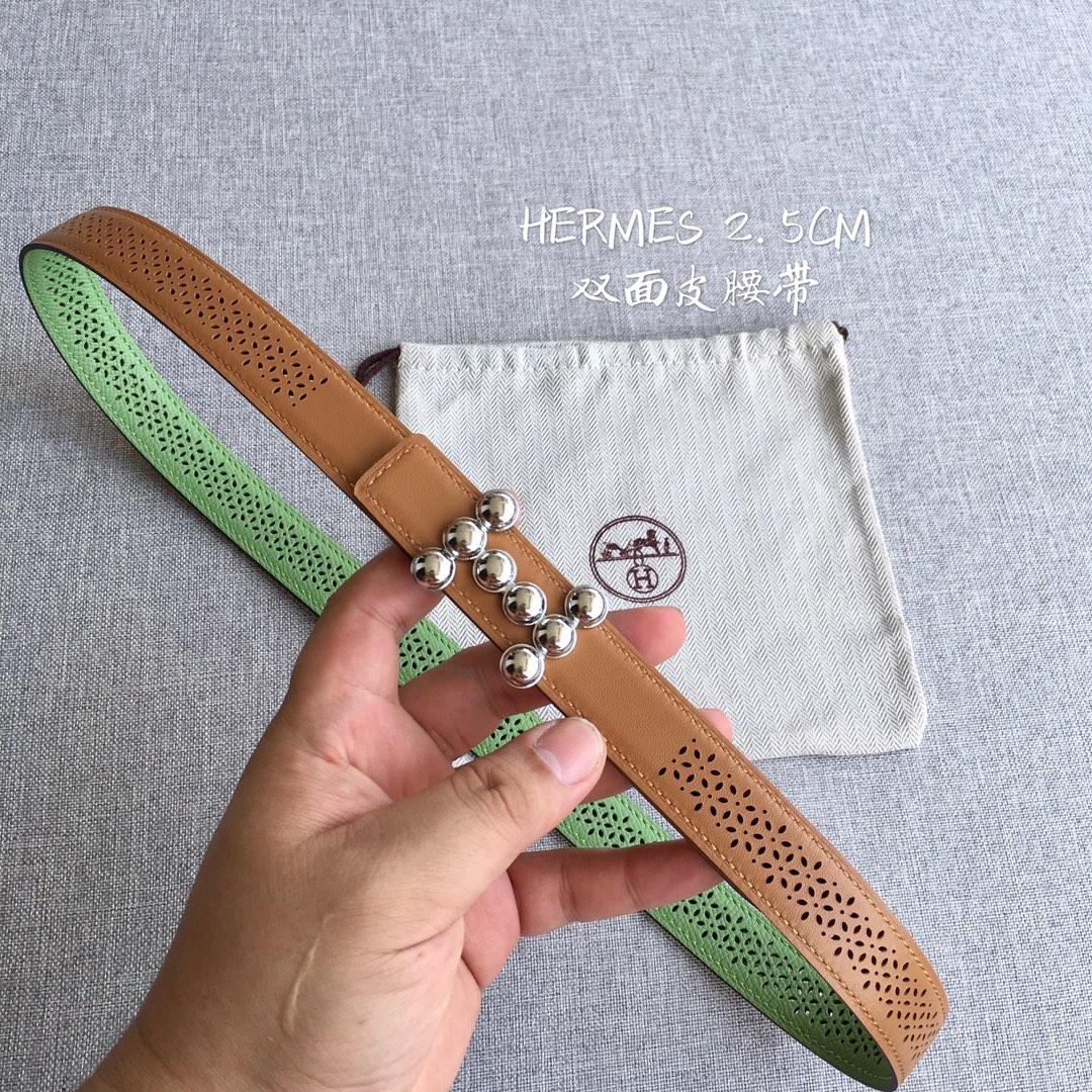 [TOP] HERMES Double Sided Leather Belts - 2.5CM - GHW/SHW