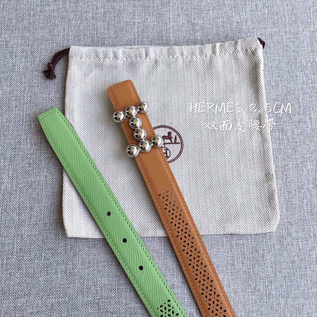 [TOP] HERMES Double Sided Leather Belts - 2.5CM - GHW/SHW