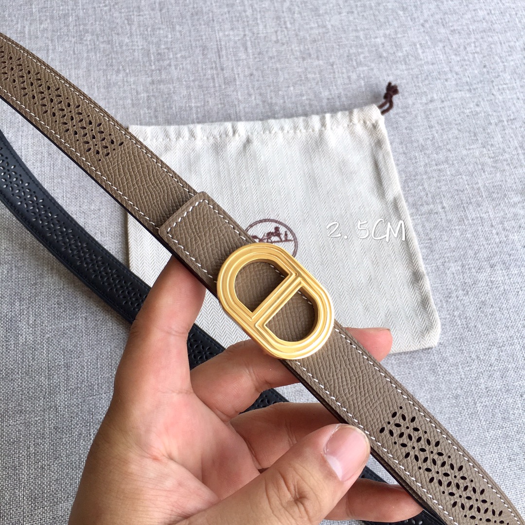 [TOP] HERMES Double Sided Leather Belts - 2.5CM - GHW/SHW