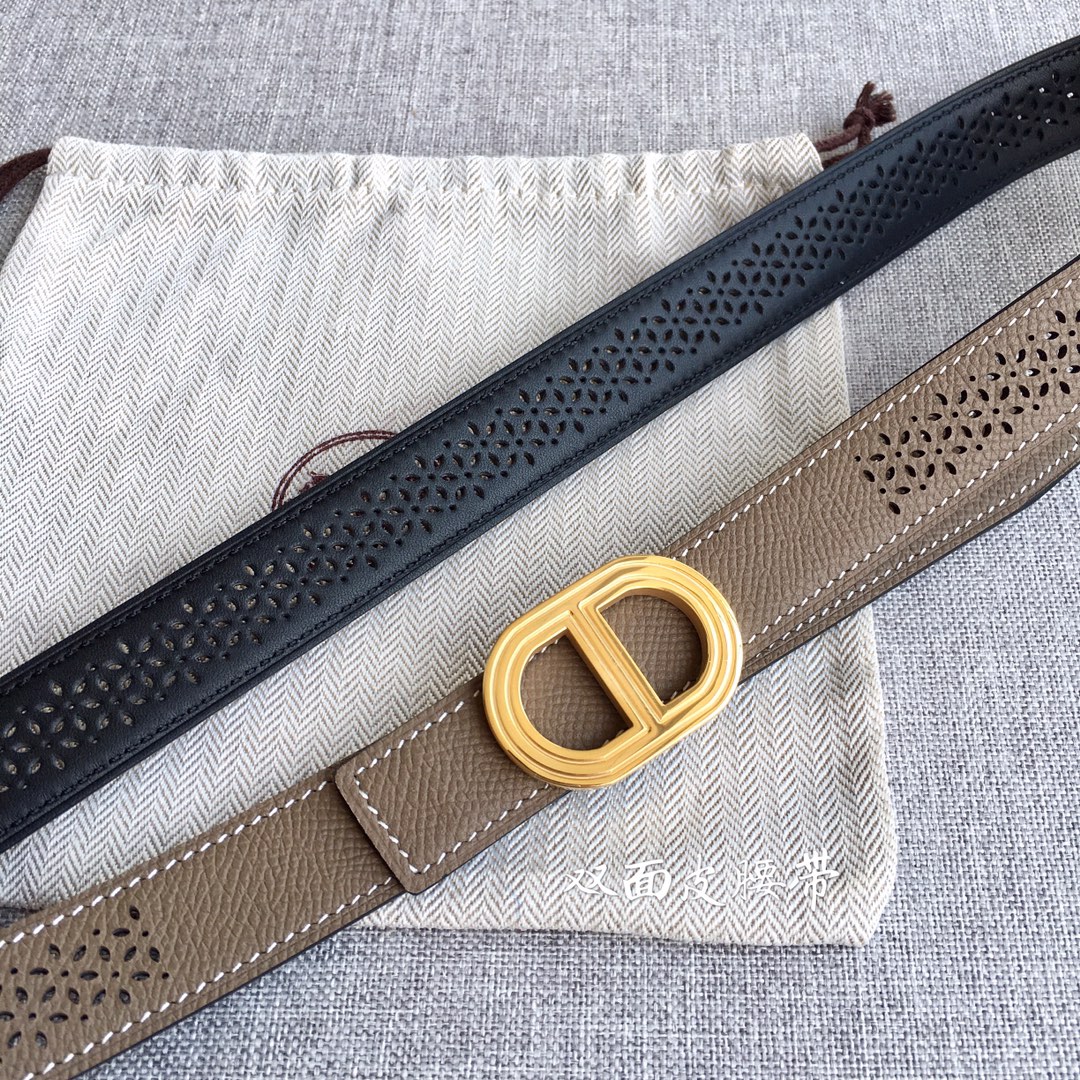 [TOP] HERMES Double Sided Leather Belts - 2.5CM - GHW/SHW