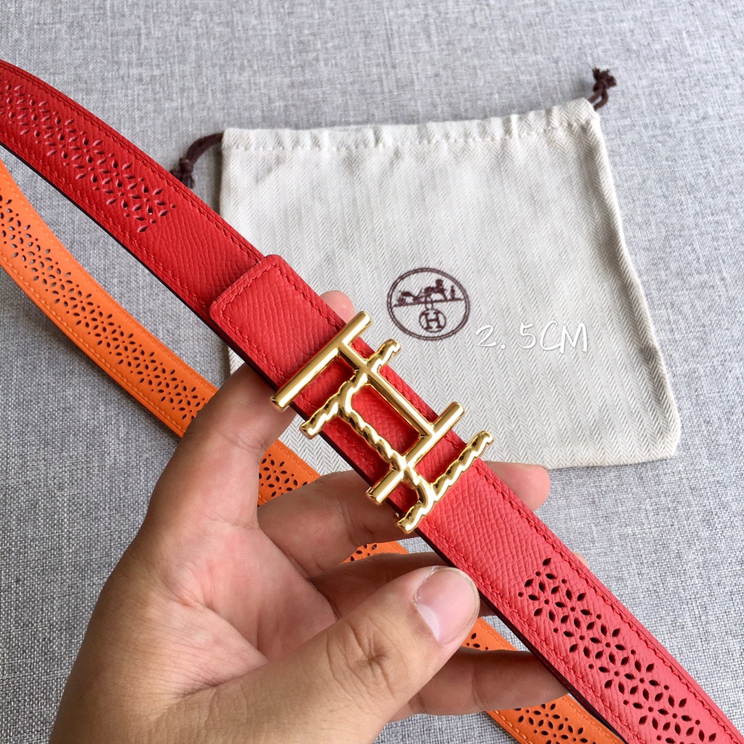 [TOP] HERMES Double Sided Leather Belts - 2.5CM - GHW/SHW