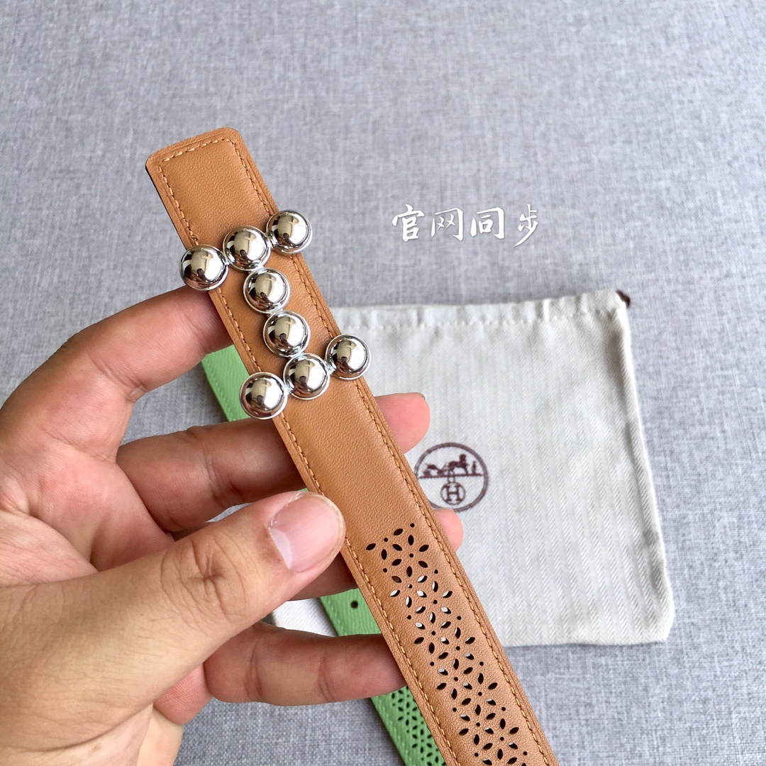 [TOP] HERMES Double Sided Leather Belts - 2.5CM - GHW/SHW