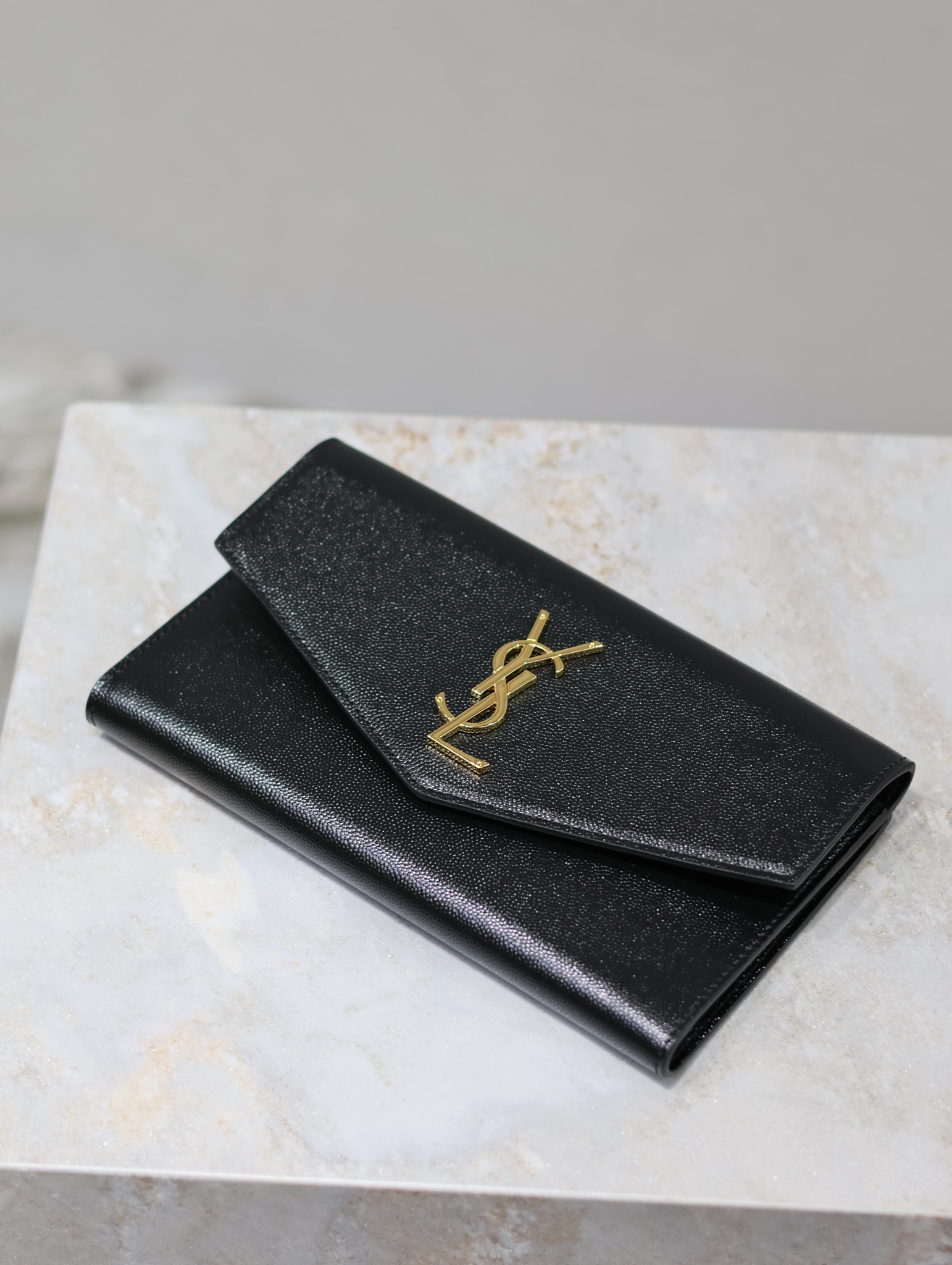 [TOP] Yves Saint Laurent YSL UPTOWN Wallet Cowhide 21.5×12×2.5cm - Black&GHW