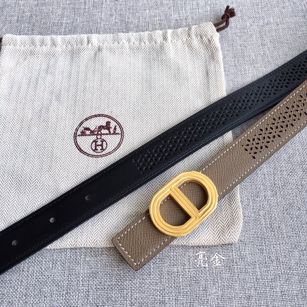 [TOP] HERMES Double Sided Leather Belts - 2.5CM - GHW/SHW