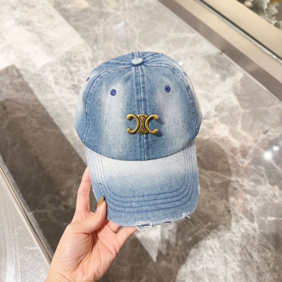 [TOP] CELINE Denim Embroidered Baseball Cap - 2 Colors