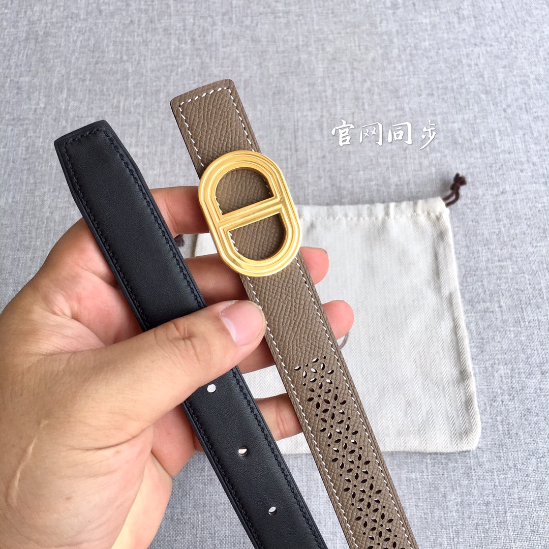 [TOP] HERMES Double Sided Leather Belts - 2.5CM - GHW/SHW