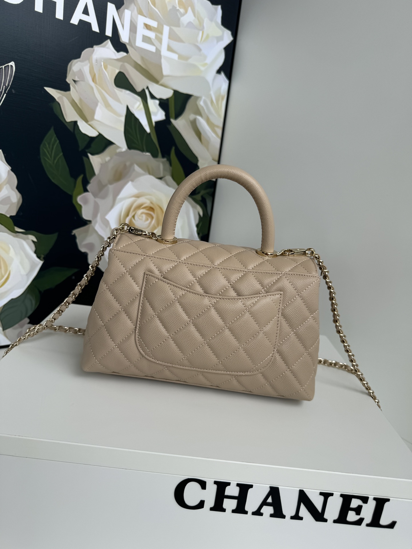 [TOP] Chanel CoCo Handle Bags Cowhide with Lambskin lining 23cm/28cm - Beige&GHW